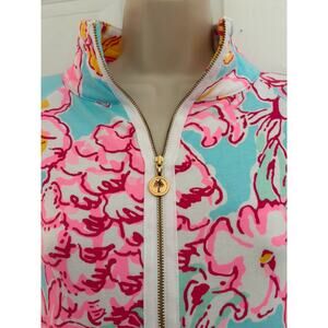 Lilly Pulitzer Floral Quarter Zip Pullover XXS Blue Pink Tropical resort beach